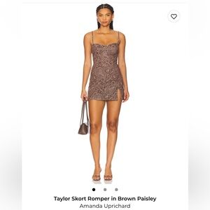 Amanda Uprichard Brown Paisley Taylor Skort Romper with Side Slit